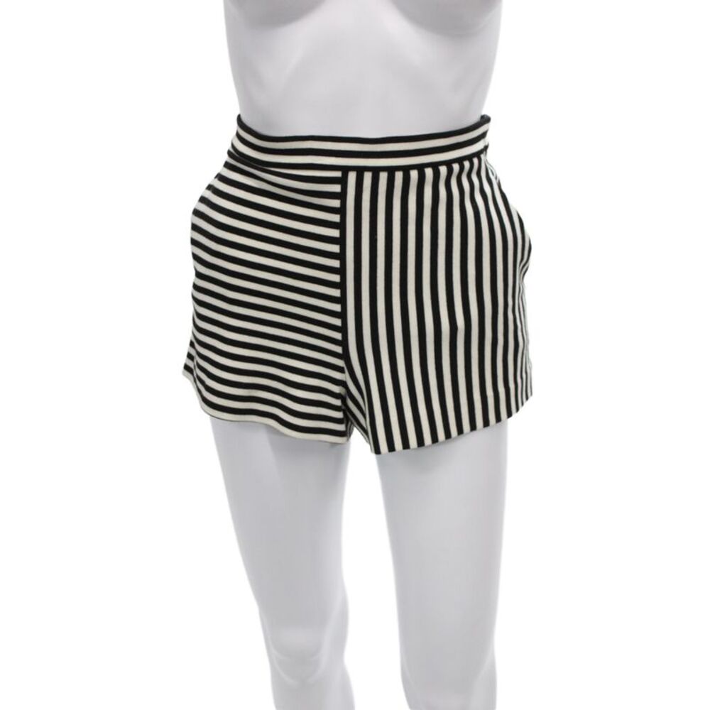 Tibi Womens Striped Black Hot Pants Cotton Zip Size 0
